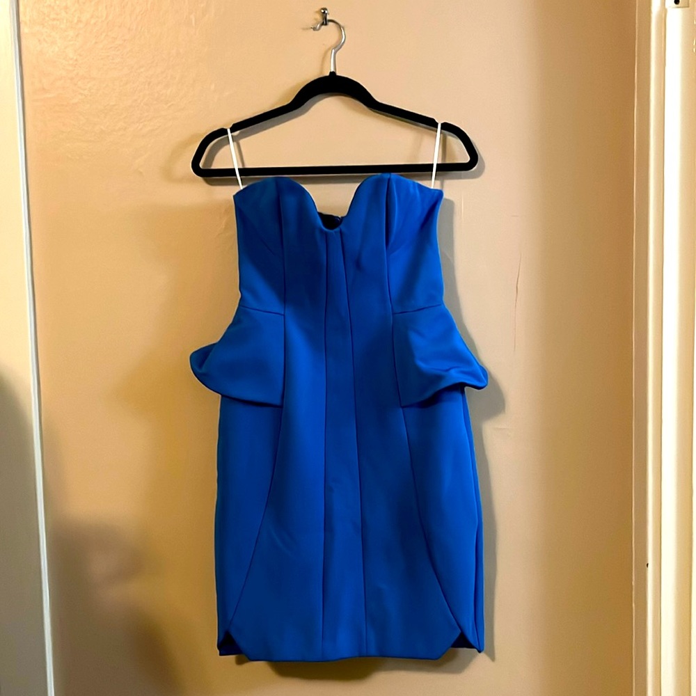 NWT Sample Finders Keepers Blue Bustier Strapless Peplum Dress S